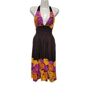 Halter Colorful Dress Summer Halter Dress in Purple and Orange Floral Print